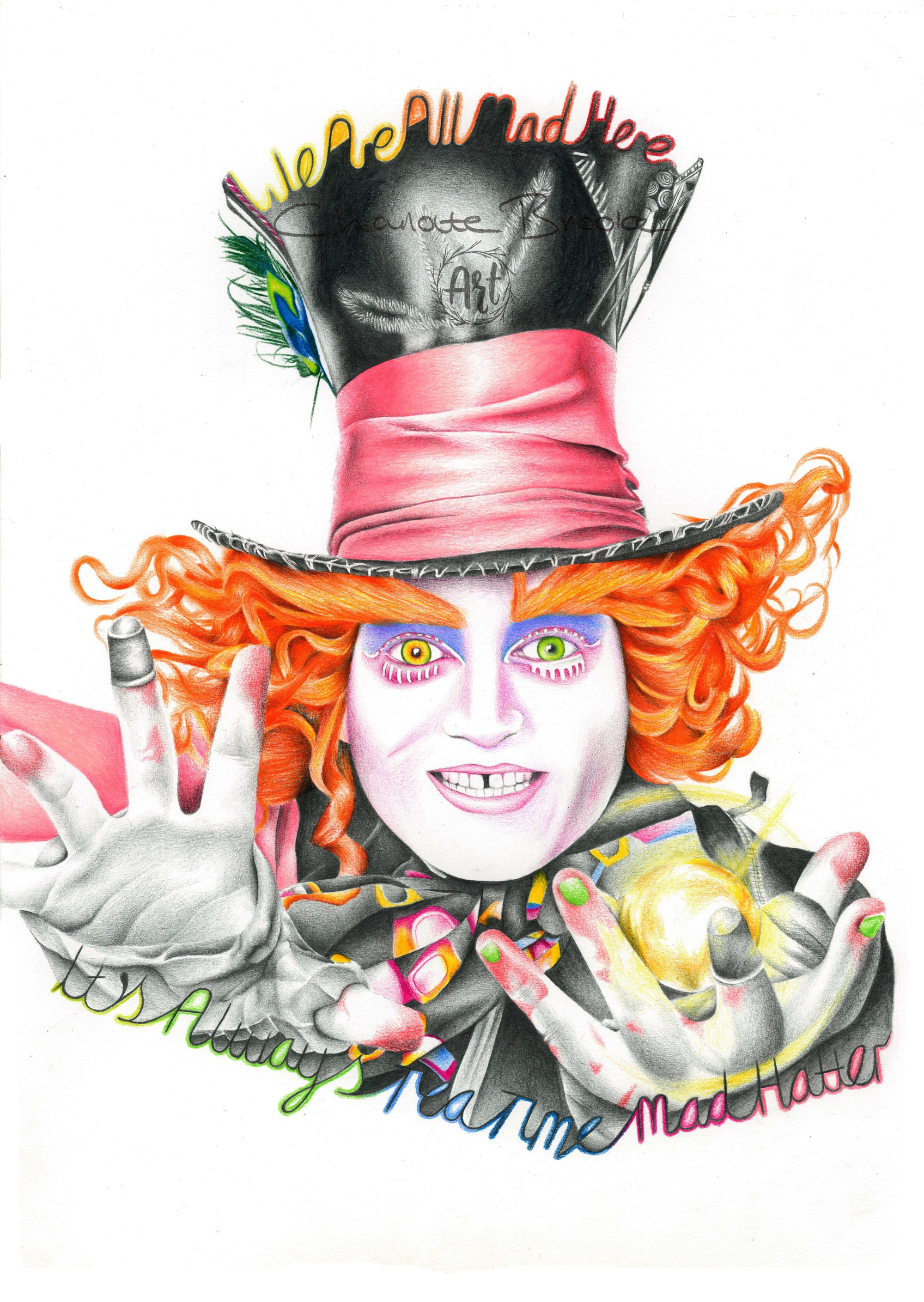 Mad Hatter: Alice in Wonderland Portrait Drawing Etsy