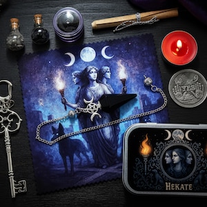 Hecate Altar Tin: Triple Moon Goddess Mini Shrine - Wiccan Pocket Altar Kit