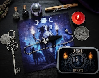 Hecate Altar Tin: Triple Moon Goddess Mini Shrine - Wiccan Pocket Altar Kit