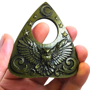 Planchette with Eerie Owl Design with Moon & Stars detailing with Metallic Finish