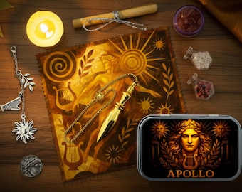 Apollo Portable Altar Kit: Hellenic Polytheism Shrine with Crystals & Pendulum