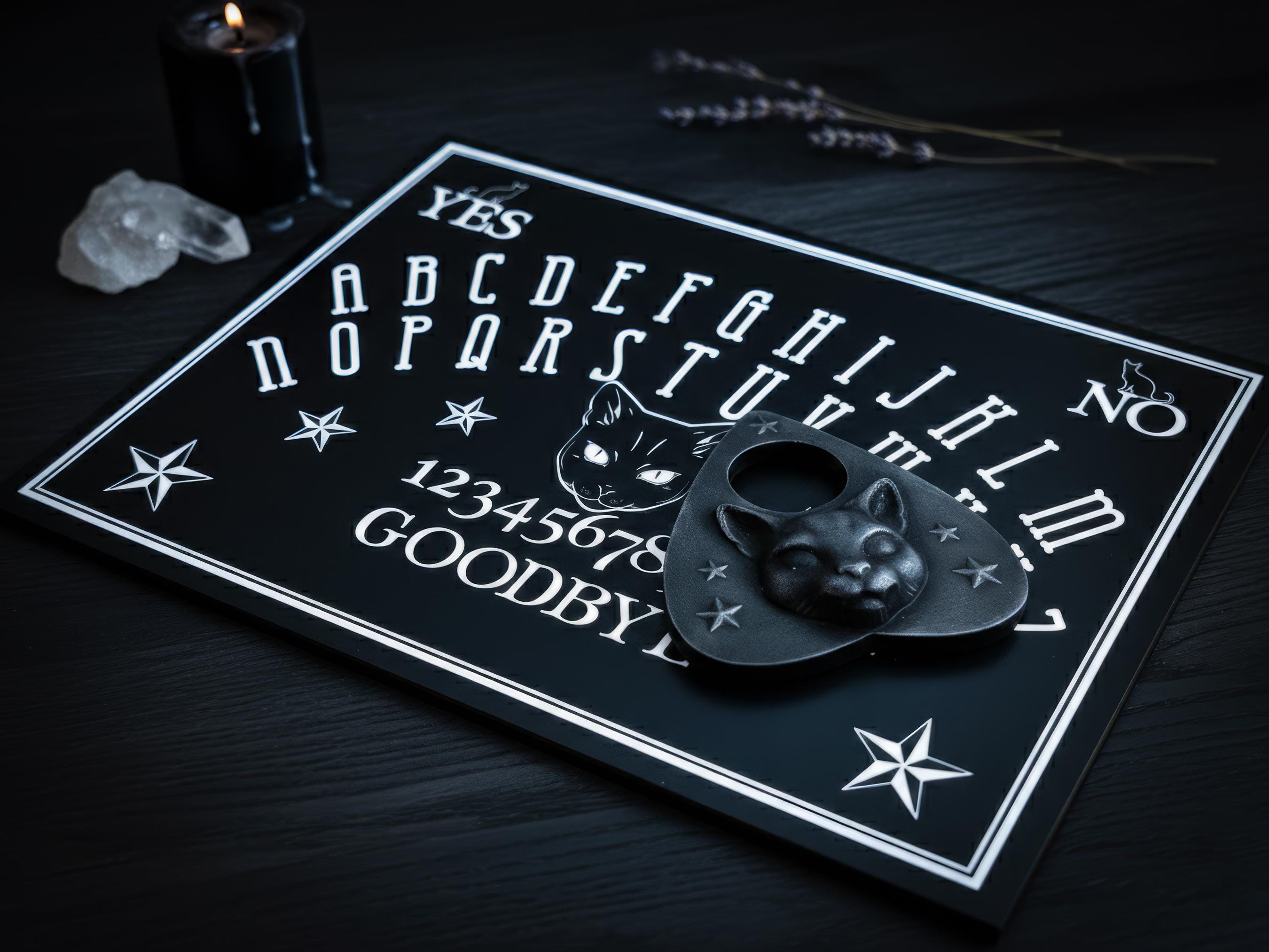 Black Cat Ouija Board Set Complete With Cat Face Planchette - Etsy