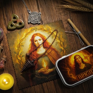 Kit de altar de Brigid / Inspiración para manualidades de la Diosa del Fuego portátil / Péndulo de cristales para santuario de viaje pagano celta