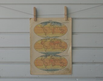 1934 Vintage World Temperature Map