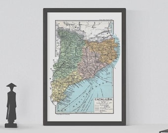 Instant Downloadable 1928 Vintage Map of Catalonia