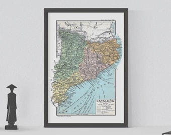 1928 Vintage Map of Catalonia - Digital Download