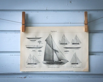1907 Vintage Sailing Lithograph Illustration
