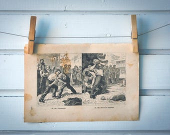 1890 Vintage Swiss Folk Games Lithograph Illustration