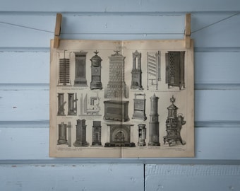 1887 Vintage Fireplaces Lithograph Illustration