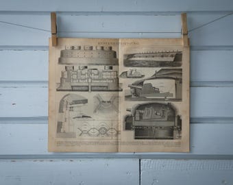 1887 Vintage Coastal Fortification Lithograph Illustration