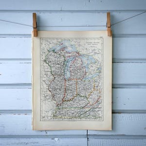 Carte vintage du centre-est-nord des Etats-Unis de 1907