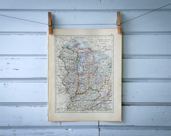1907 Vintage East North Central USA Map