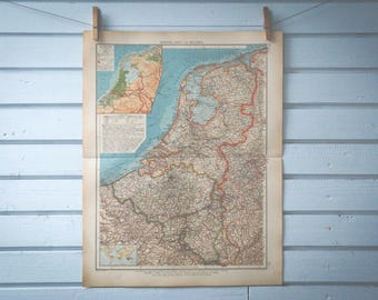 1906 Vintage Netherlands & Belgium Map