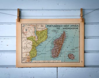 1941 Vintage Madagascar & Mozambique Map