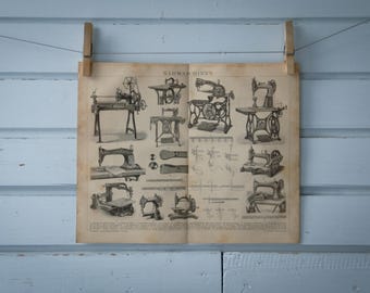 1887 Vintage Sewing Machines Lithograph Illustration