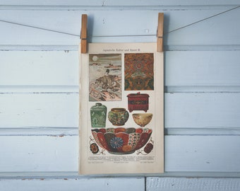 1907 Vintage Japanese Art Chromoliithograph Illustration