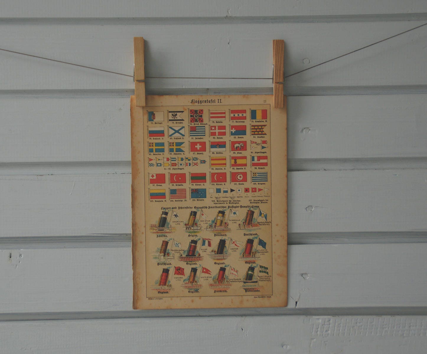 1895 Vintage Country & Shipping Company Flags Chromolithograph Illustration