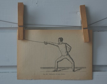 1917 Vintage Fencing Lithograph Illustration