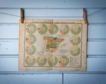 1937 Vintage Map of Spain