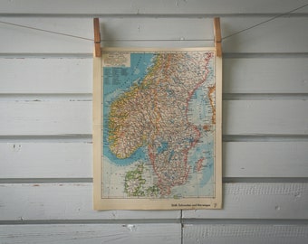1936 Vintage South Scandinavia Map