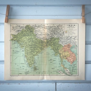 Carte vintage de l'Inde et de l'Indochine, 1928