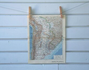 1938 Vintage Map of Argentina, Chile, Bolivia, Paraguay & Uruguay