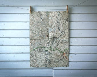 1930s Vintage Hungary, Serbia & Romania Tripoint Map