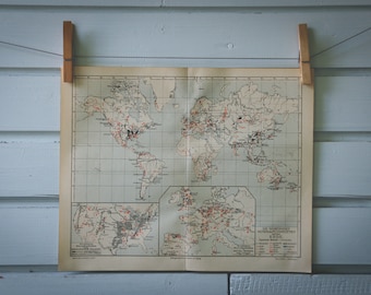 1907 Vintage Ore Deposits World Map