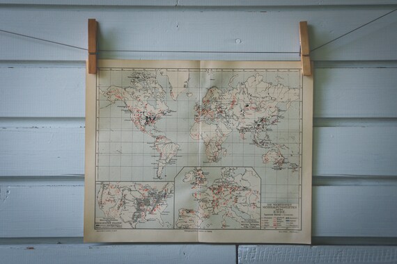1907 Vintage Ore Deposits World Map