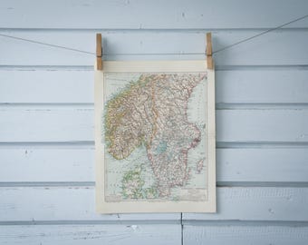 1907 Vintage South Scandinavia Map