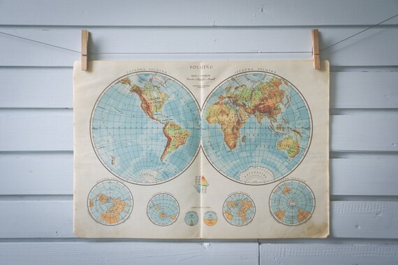 1950 Vintage World Map