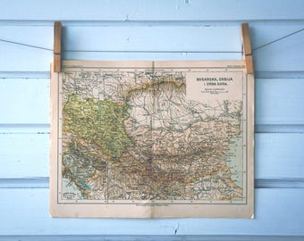 1900 Vintage Bulgaria, Serbia & Montenegro Map