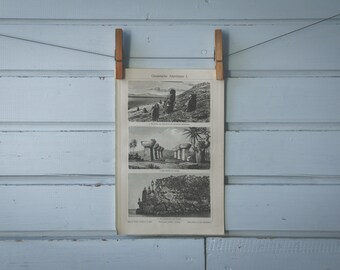 1907 Vintage Oceania Monuments Lithograph Illustration
