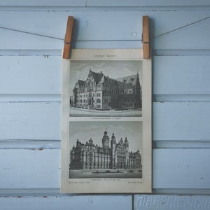 1907 Vintage Leipzig Gebäude Lithographie Illustration