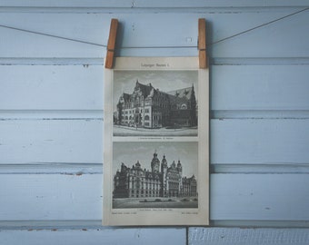 1907 Vintage Leipzig Buildings Lithograph Illustration