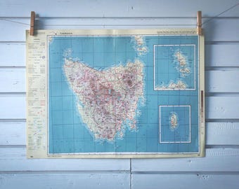 1968 Vintage Map of Tasmania