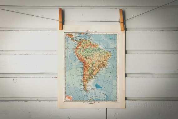 1967 Vintage South America Map