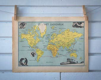 1941 Vintage Zoogeography Map of the World
