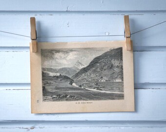 1890 Vintage Zermatt Valley Lithograph Illustration
