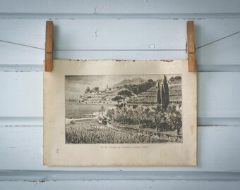 1916 Vintage South Italy Lithograph Illustration
