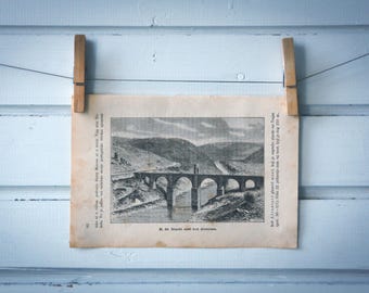 1894 Vintage Alcántara Bridge Lithograph Illustration