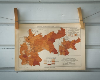 1907 Vintage Germany Crime Map