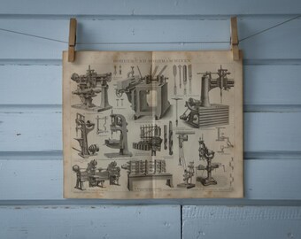 1887 Vintage Drilling Lithograph Illustration