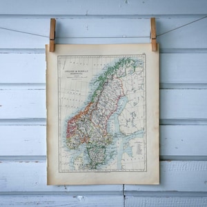 Carte vintage de la Scandinavie de 1904
