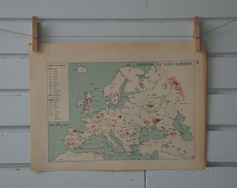 1941 Vintage Europe Minerals Map