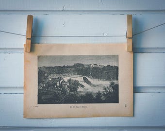 1890 Vintage Rhine Falls Lithograph Illustration