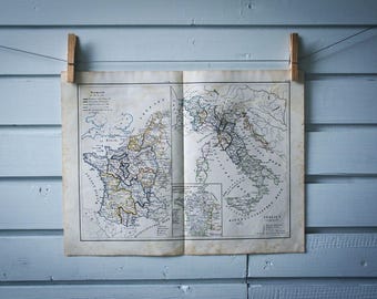 1859 Vintage Map of France & Italy in 14-17th Century