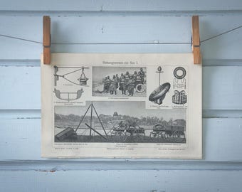 1907 Vintage Coastal Shipwreck Rescue Lithograph Illustration