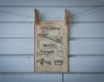 1890 Vintage Firearm Lithograph Illustration