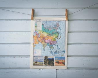 1967 Vintage Asia Geographical Regions Map